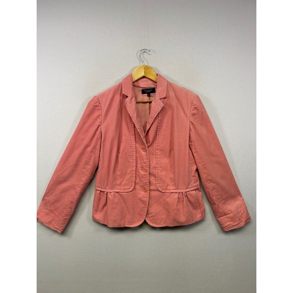 Business Barbie Talbots Peplum Corduroy Blazer Womens 12 Coral Pink 3-Button